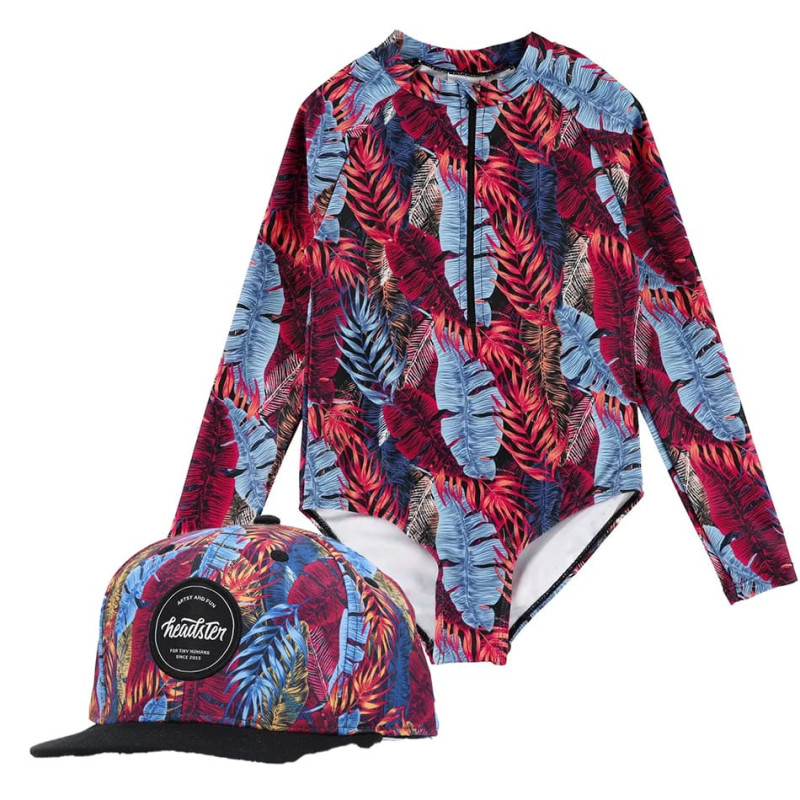 Swimsuit + cap set, 2-14 years - Long tropical