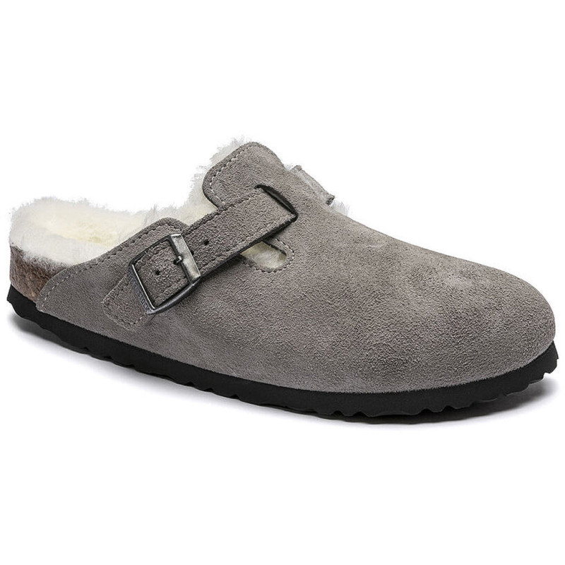 Birkenstock Mules Boston suède shearling [Étroite] - Femme