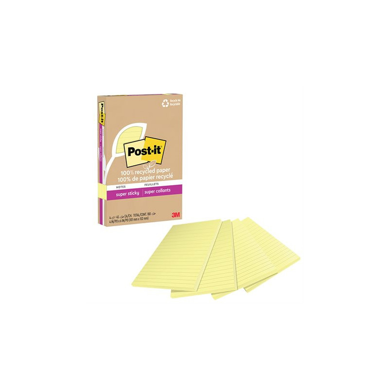 Post-it Feuillets recyclés Post-it® Super Sticky - Jaune canari