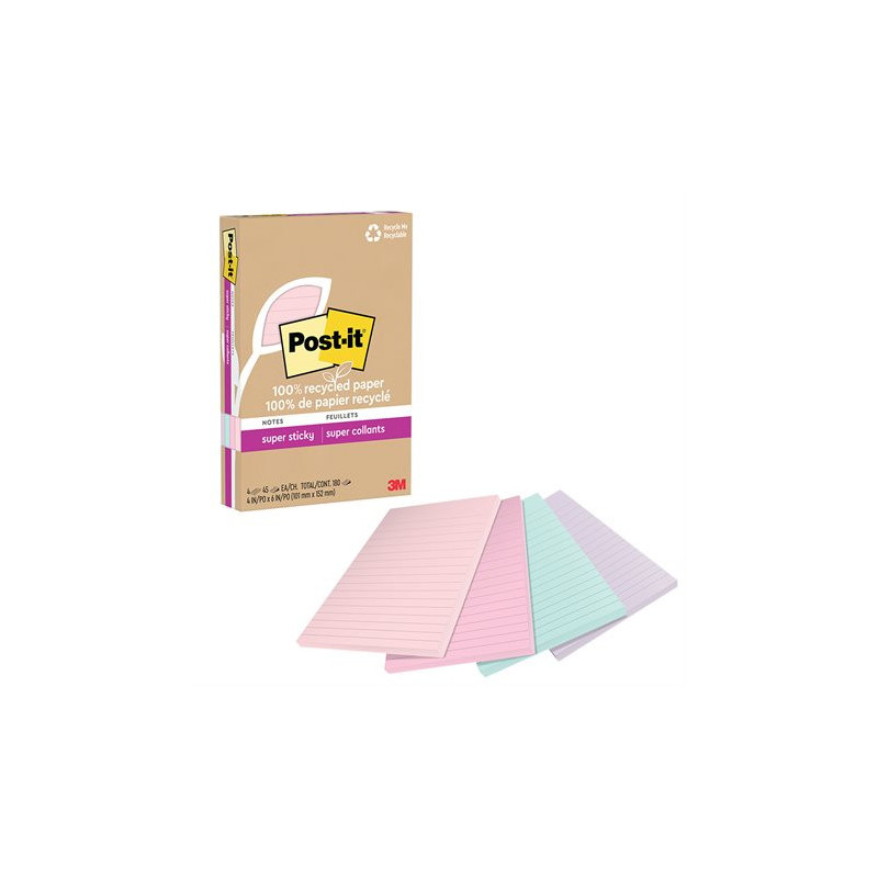 Post-it Feuillets recyclés Post-it® Super Sticky - La vie en pastel