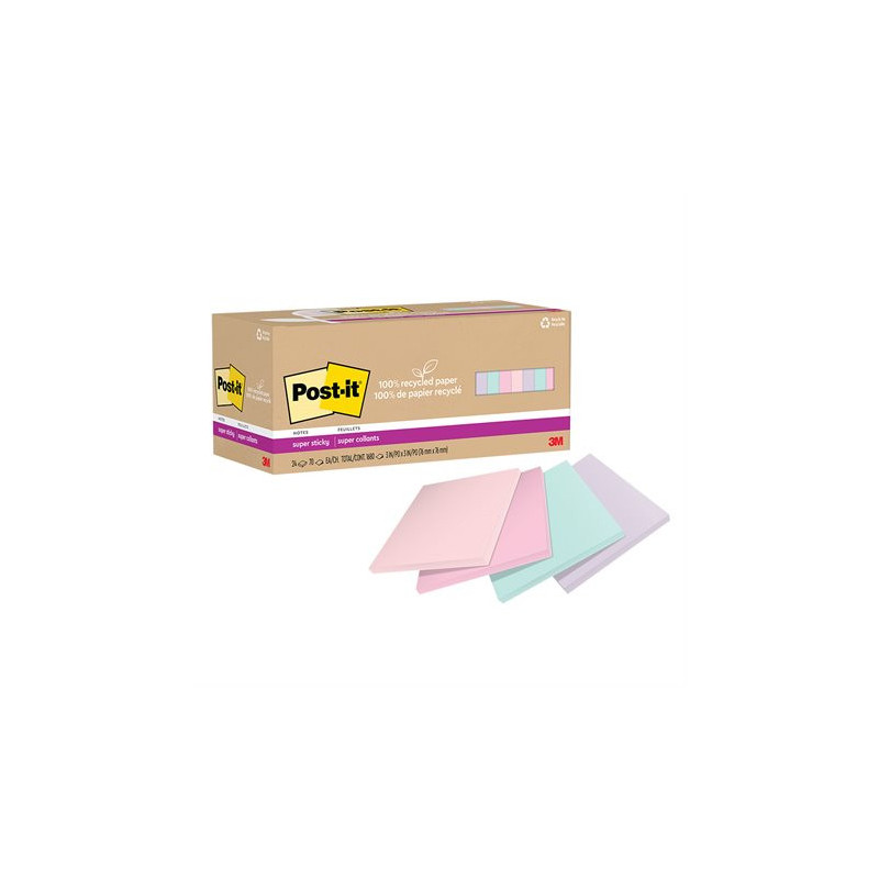 Post-it Feuillets recyclés Post-it® Super Sticky - La vie en pastel