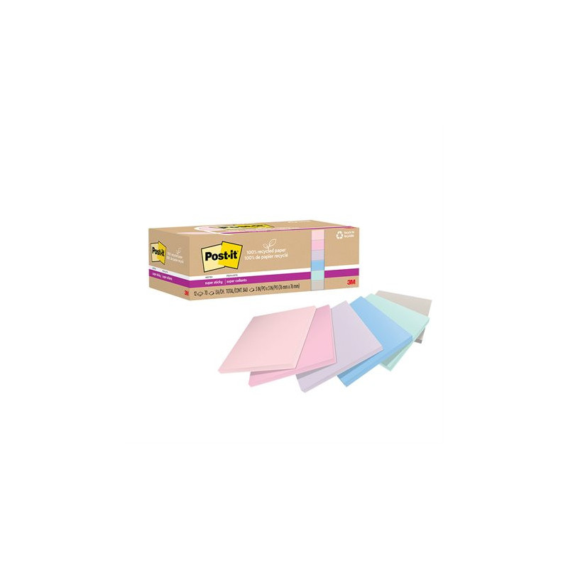 Post-it Feuillets recyclés Post-it® Super Sticky - La vie en pastel