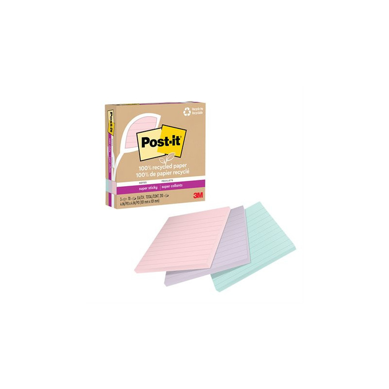 Post-it Feuillets recyclés Post-it® Super Sticky - La vie en pastel