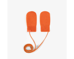 Orange knitted mittens, baby