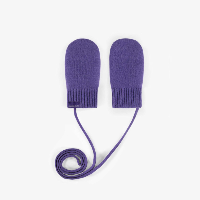 Purple knitted mittens, baby