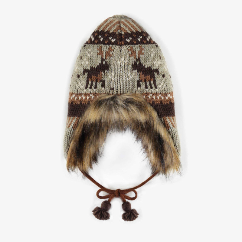 Brown chapska toque with faux fur, baby