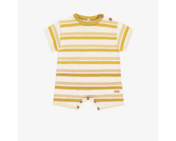 Ribbed knit one-piece with yellow and cream stripes, newborn