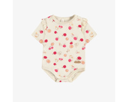 Cream bodysuit with cherries print in organic cotton, newborn