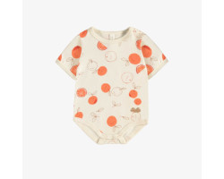 Cream bodysuit with orange print in organic cotton, newborn