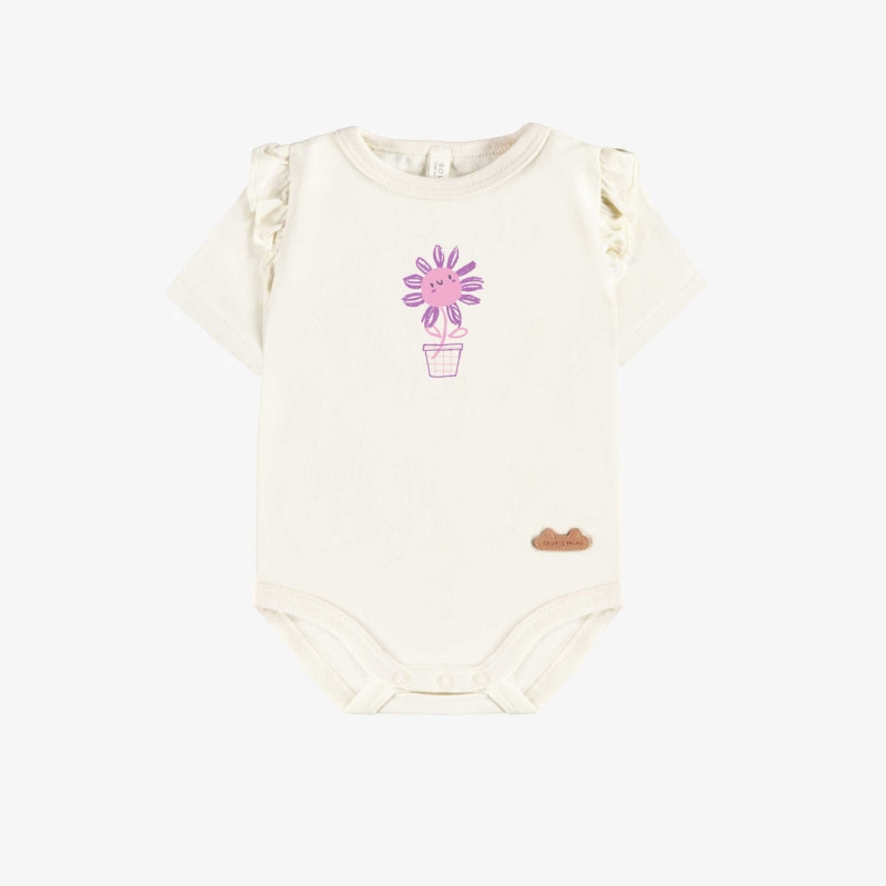 Cream bodysuit with illustration in organic cotton, newborn