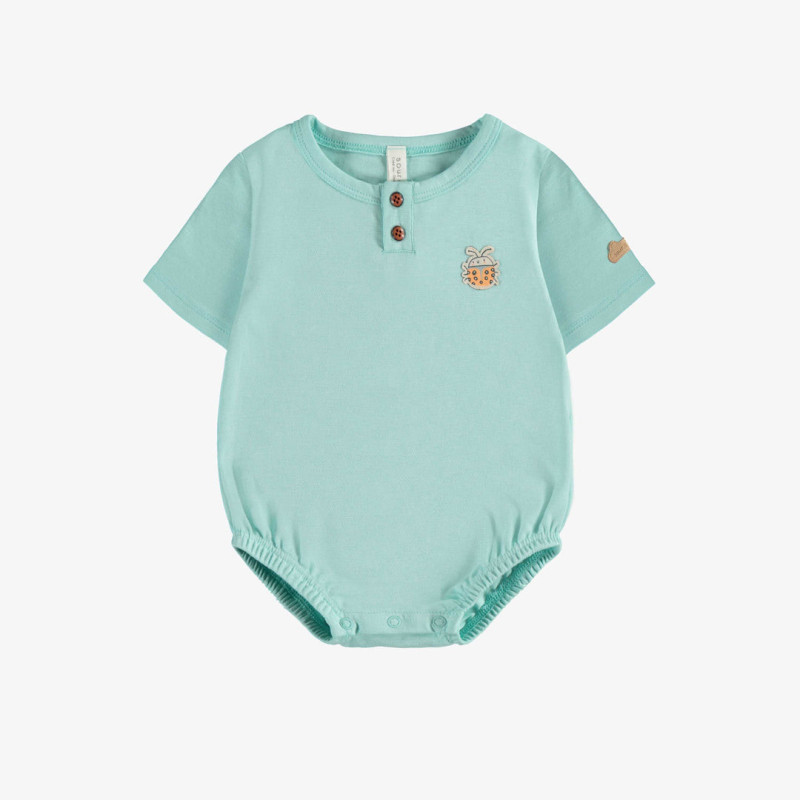 Blue bodysuit with short sleeves in waffle jersey, newborn