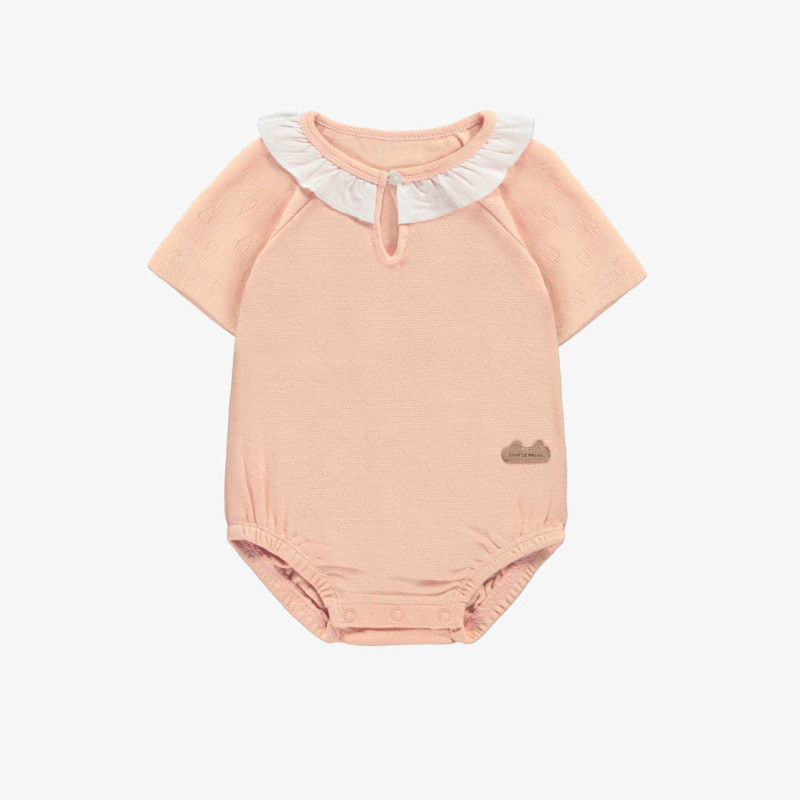 Peach bodysuit with a claudine collar in organic jersey, newborn