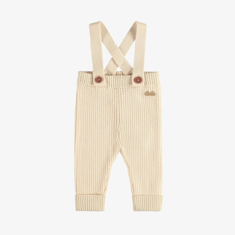 Rib knit pants with removable straps cream, newborn