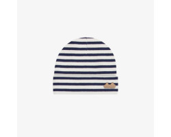 Navy and white striped bonnet in stretch jersey, newborn