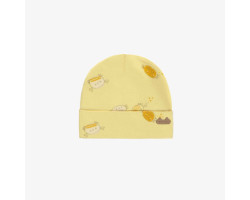 Light yellow hat with crabs print in organic jersey, newborn