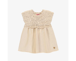 Cream short sleeves linen dress with crochet, baby