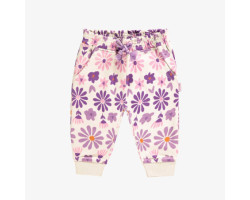 Cream pants with purple floral print in French terry, baby