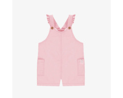 Short pink overall with ruffled straps in cotton, baby