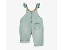 Loose fit overalls with ruffles and straight leg in denim railroad, baby