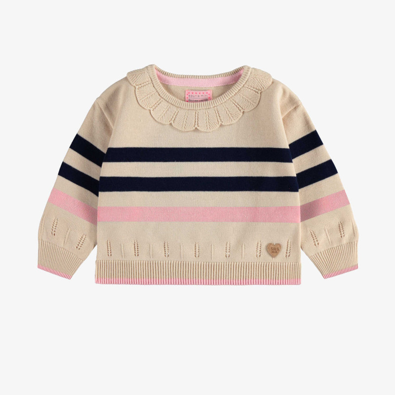 Cream and navy long sleeves knit sweater, baby