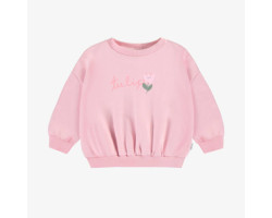 Loose-fitting pink sweater with tulip motif in french cotton, baby