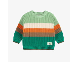 Long sleeves rib knit sweater green, cream orange, baby