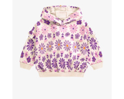 Cream hoodie with purple floral print in French terry, baby