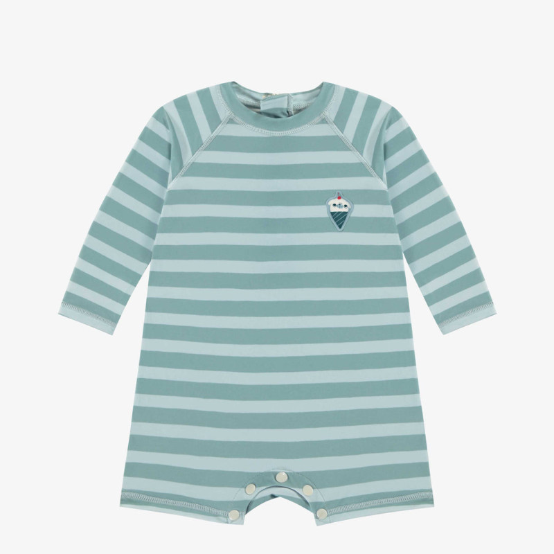 Long sleeved one-piece swimwear blue with stripes, baby