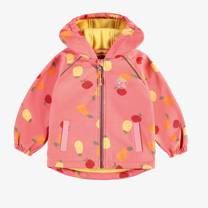 Pink soft shell coat with fruit print, baby