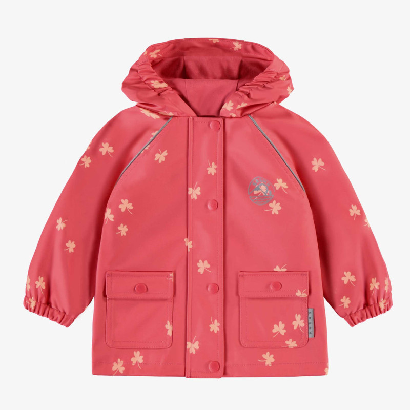 Pink hooded rain coat in polyurethane, baby