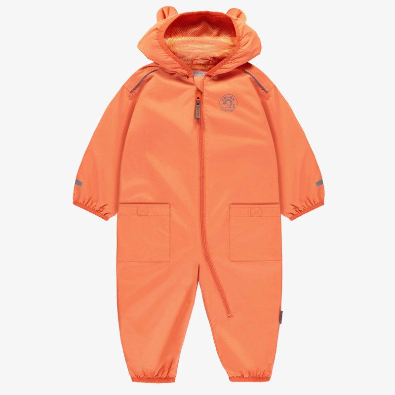 Orange one piece hooded coat, baby