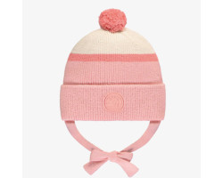 Striped pink and cream knit toque with pompom, baby