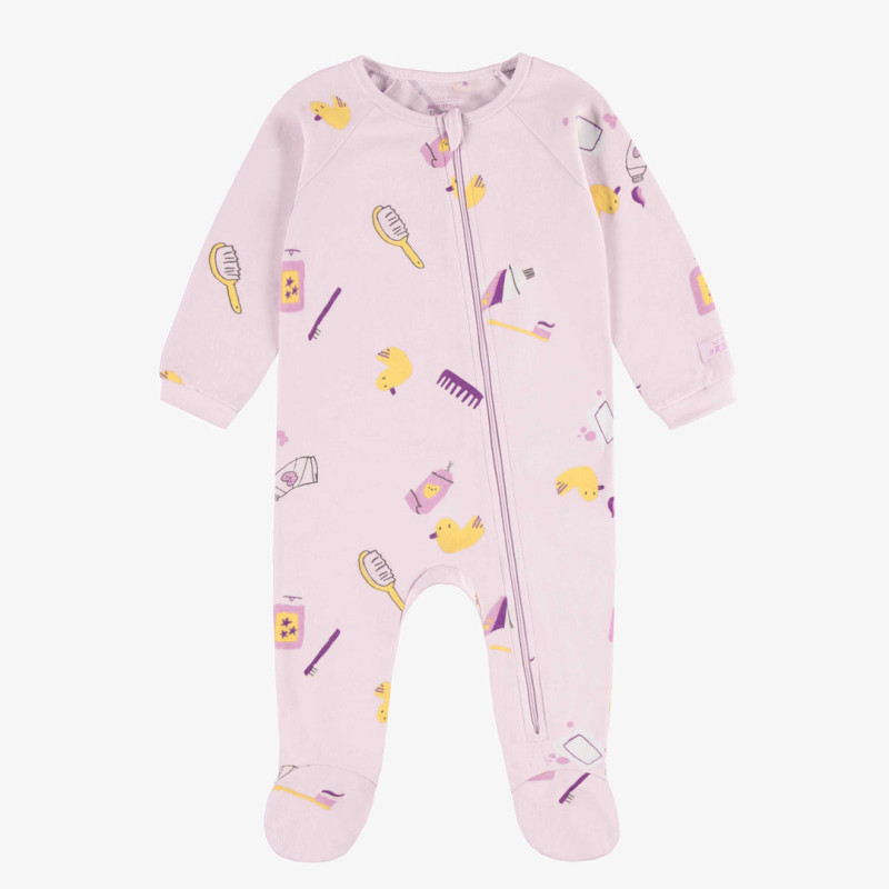 Lavender one-piece pajama with print in jersey, baby