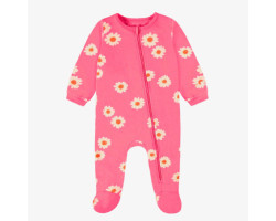 Pink one piece pyjamas in cotton jersey with floral all over print, baby