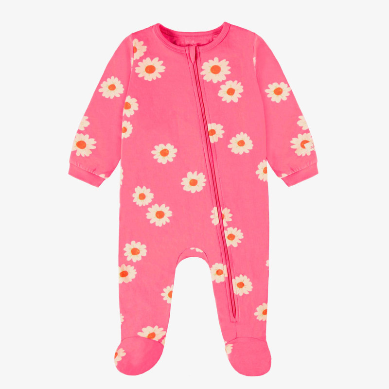 Pink one piece pyjamas in cotton jersey with floral all over print, baby