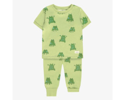 Green soft jersey two piece pajamas with frog all-over print, bébé