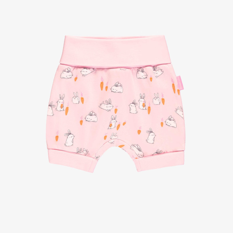 Pink evolutive shorts with bunnies and chickens in soft jersey, baby