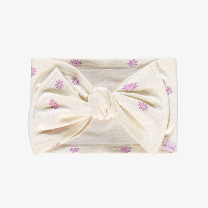 Cream flowery headband to knot in organic cotton, child