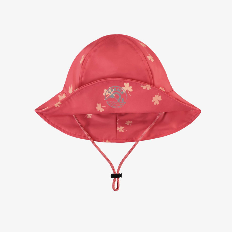 Pink rain hat with a print in polyurethane, baby