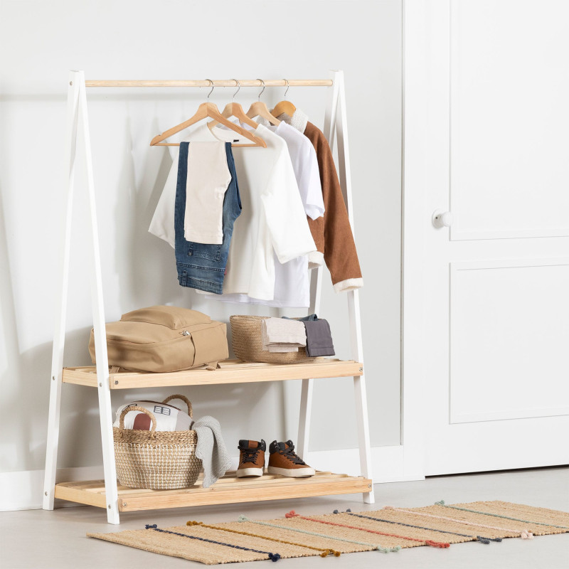 Wardrobe with storage shelves - Sweedi White and Natural