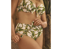 TURQUOISE COUTURE Bas de bikini drapé à taille haute Jungle Leaves