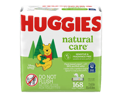 HUGGIES Natural Care lingettes pour bébés pour peau sensible, non parfumées, 168 unités