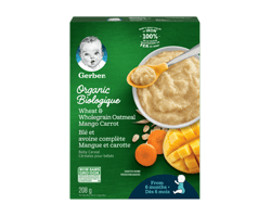 GERBER Céréales pour bébés biologique, blé et avoine complète mangue et carotte, 208 g
