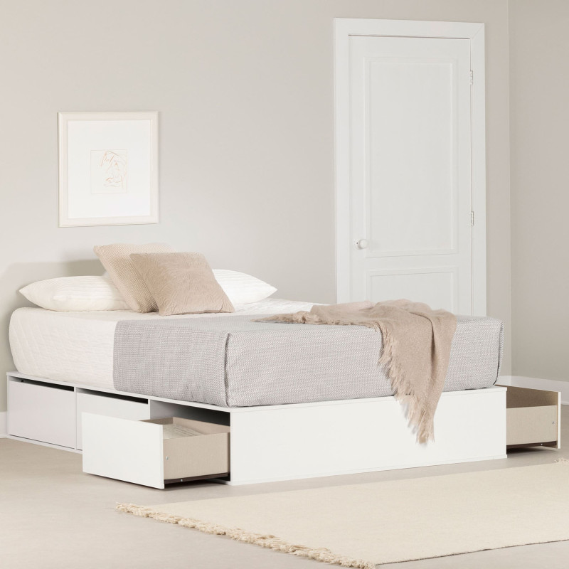 Queen Platform Bed 6 Drawers - Fusion Solid White