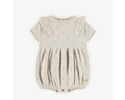 Cream patterned onesie dress with blue polka dots, newborn