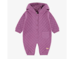 Purple hooded one-piece in quilted jersey, newborn