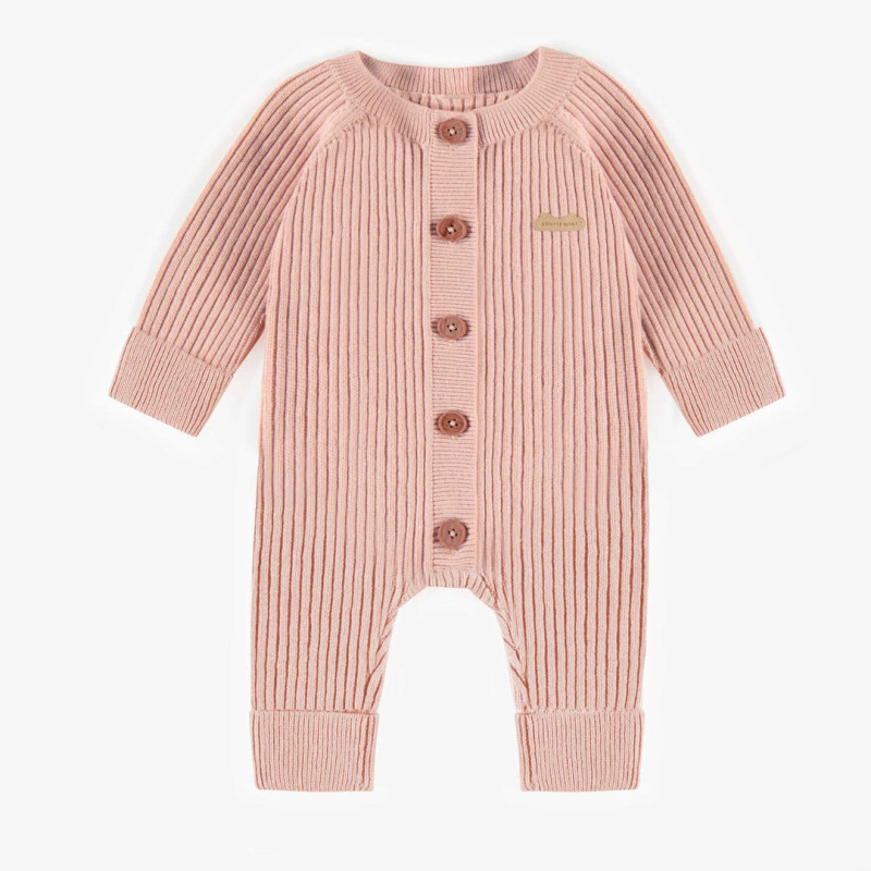 Light pink long sleeves one-piece in knitwear, newborn