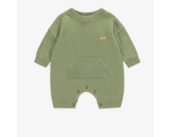 Green long-sleeved one-piece in knitwear, newborn