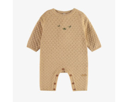 Beige one piece with long sleeves in soft knit, newborn