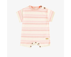 Rib knitted one piece with pink and cream stripes, newborn